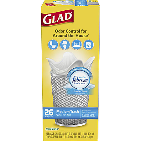 Glad Medium Quick Tie Trash Bags OdorShield 8 Gallon White Trash