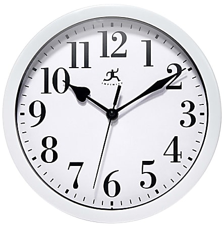 Infinity Instruments Simple Round Wall Clock, 9”, White