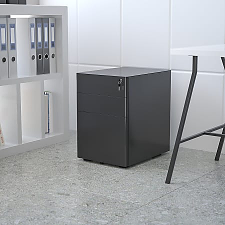 Flash Furniture Modern 21"D Vertical 3-Drawer Mobile Locking File Cabinet, Black