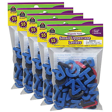 Teacher Created Resources Magnetic Foam Small Uppercase Letters, Pre-K To Grade 3, 55 Letters Per Pack, Set Of 5 Packs
