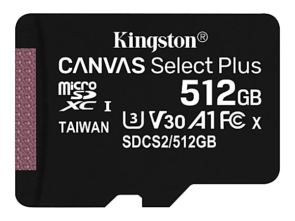 Kingston Canvas Select Plus - Flash memory card - 512 GB - A1 / Video Class V30 / UHS Class 3 / Class10 - SDXC UHS-I