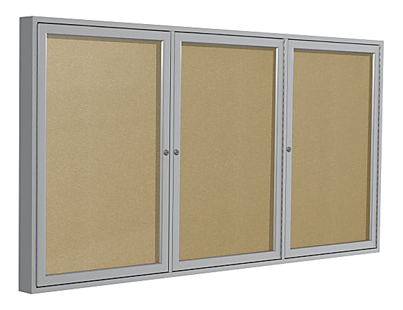 Ghent 3-Door Enclosed Bulletin Board, Vinyl, 36" x 72", Caramel, Satin Aluminum Frame