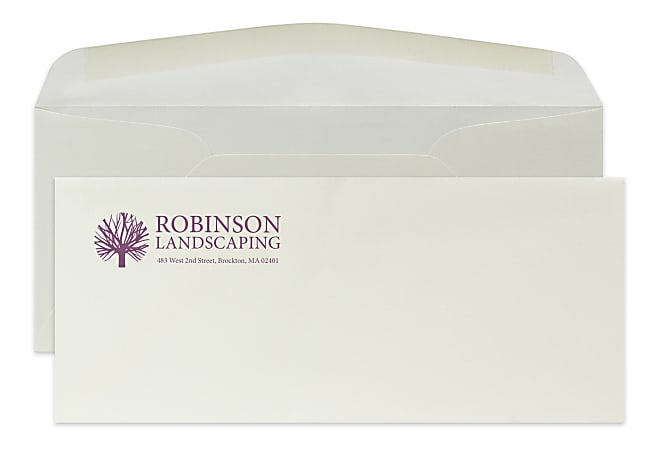 Custom PMS 1-Color Flat Print #10 Envelopes, 4-1/8" x 9-1/2", Natural White Woven, Box Of 250 Envelopes
