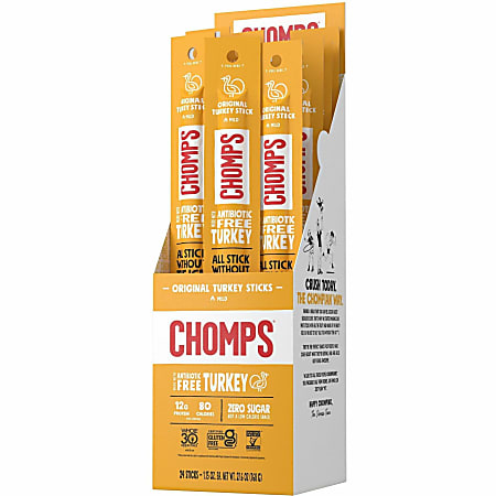 CHOMPS Original Turkey Snack Sticks - Gluten-free, No MSG, Preservative-free, Dairy-free, Low Sodium, Low Fat - Original Turkey - 1.15 oz - 24 / Pack