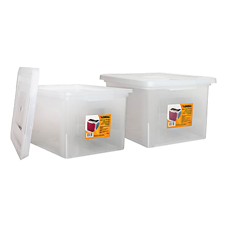 Lorell® Storage File Boxes With Lift-Off Lids, Letter/Legal Size, 18" x 14 1/4" x 11", Clear, Case Of 2