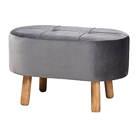 Baxton Studio Mid-Century Modern Velvet Oval Ottoman, Gray/Natural