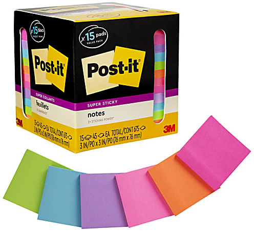 Casewin Sticky Notes - Post It Notes 3x3 inch Bright Colors, Super  Self-Stick Note Pads for Office Supplies, Home, Notebook, School(8 Pads)