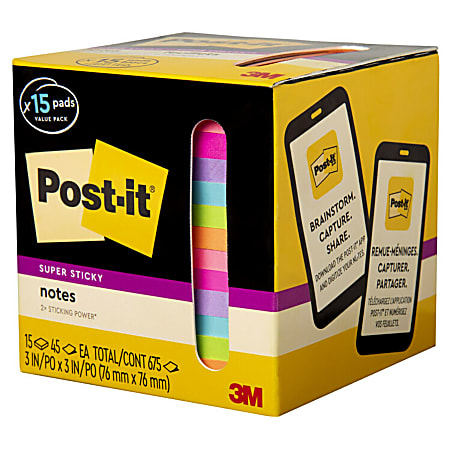 Post it Super Sticky Notes 3 in x 3 in 24 Pads 70 SheetsPad 2x the Sticking  Power Playful Primaries Collection - Office Depot