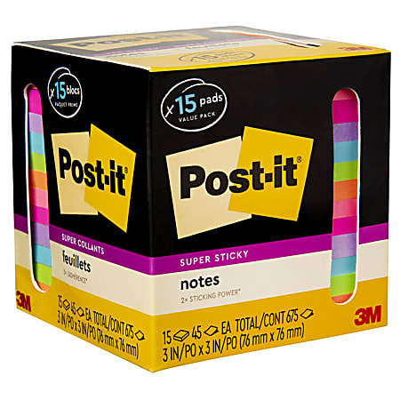Post-it® Super Sticky Large Notes, Boost Colour Collection, Lined, 101 mm x  152 mm, 45 Sheets/Pad, 3 Pads/Pack