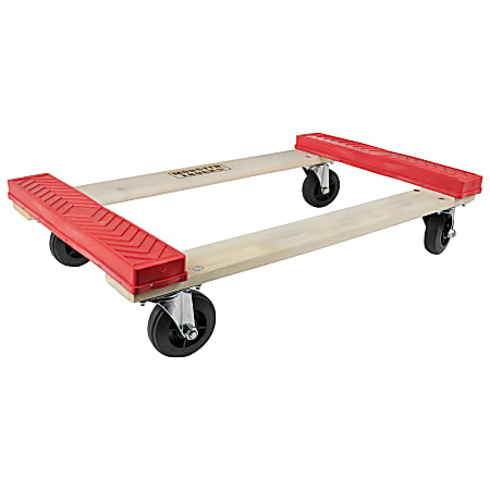 Monster Trucks® Rubber-Cap Style 4-Wheel Wood Dolly, 30”L x 18”W x 8”H, Brown/Red
