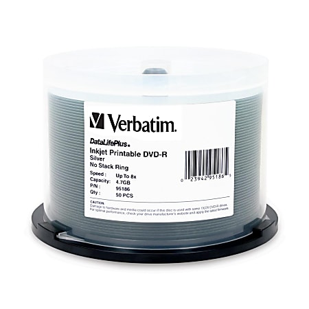 Verbatim DVD-R 4.7GB 8X DataLifePllus Silver Inkjet Printable - 50pk Spindle - 4.7GB - 50 Pack