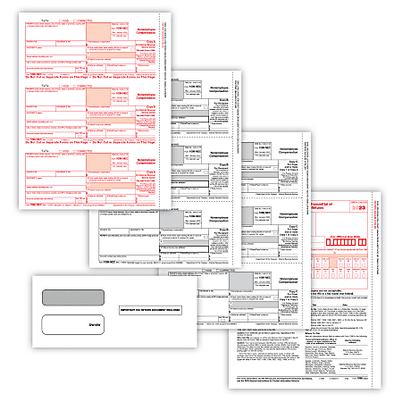 ComplyRight® 1099-NEC Tax Forms, 5-Part, 3-Up, Copies A/B/C, Laser, 8-1/2" x 11", Pack Of 100 Forms And Envelopes
