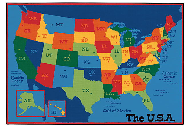 Carpets For Kids KID$Value Rug, 4' x 6', USA Map