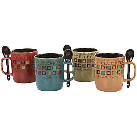 Mr. Coffee Cafe Americano 8-Piece Cup And Spoon Set, 13 Oz, Assorted Colors