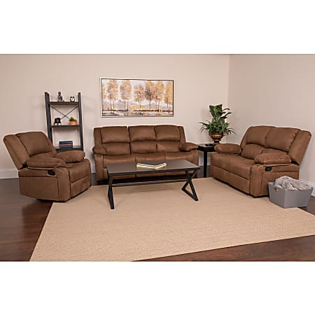 Flash Furniture Harmony Series Microfiber Reclining Sofa Set, Chocolate Brown
