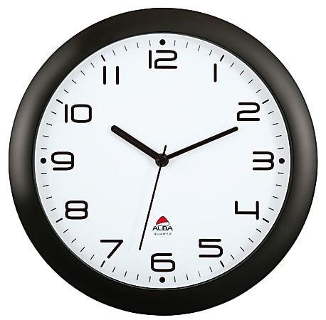 Alba Silent Round Wall Clock, 12" Diameter, Black