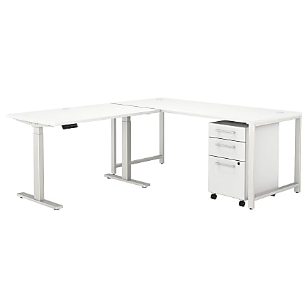 Bush Business Furniture 400 Series 72"W L-Shaped Adjustable Desk With Storage, White, Premium Installation