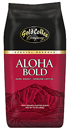 Gold Coffee Company Ground Coffee, Dark Roast, Aloha Bold, 10 Oz Per Bag