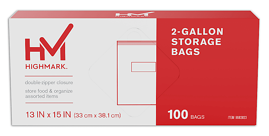Highmark® Plastic Storage Bags, 2-Gallon Size, Clear, Pack Of 100 Bags