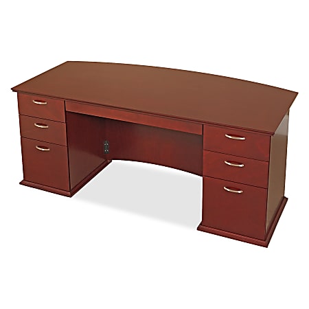 Lorell® 90000-Series Bow-Front Double-Pedestal Desk, 29"H x 72"W x 34"D, Mahogany