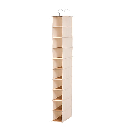 Honey-Can-Do 10-Shelf Hanging Vertical Closet Organizer, Canvas, 54"H x 12"W x 12"D, Green/Natural Bamboo