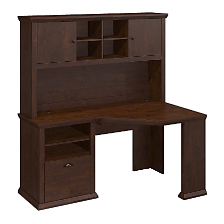 Bush Furniture Yorktown 60"W Corner Desk With Hutch, Antique Cherry, Standard Delivery