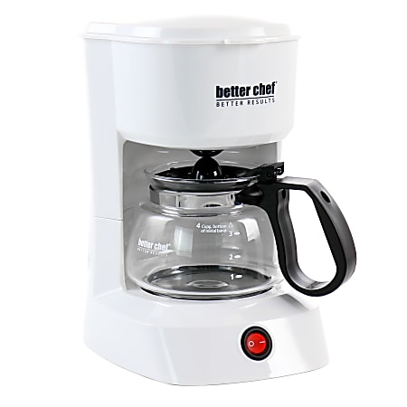 Better Chef 4-Cup Compact Coffee Maker With Removable Filter Basket, White