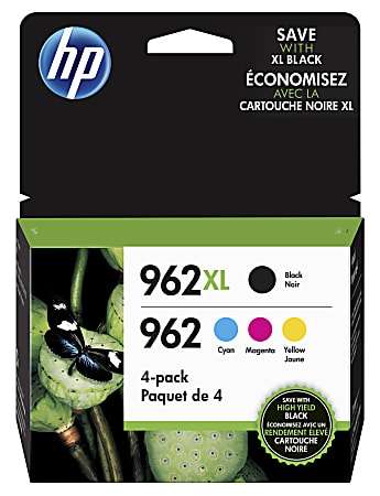 HP 962XL/962 High-Yield Black And Cyan, Magenta, Yellow Ink Cartridges, Pack Of 4, 3JB34AN