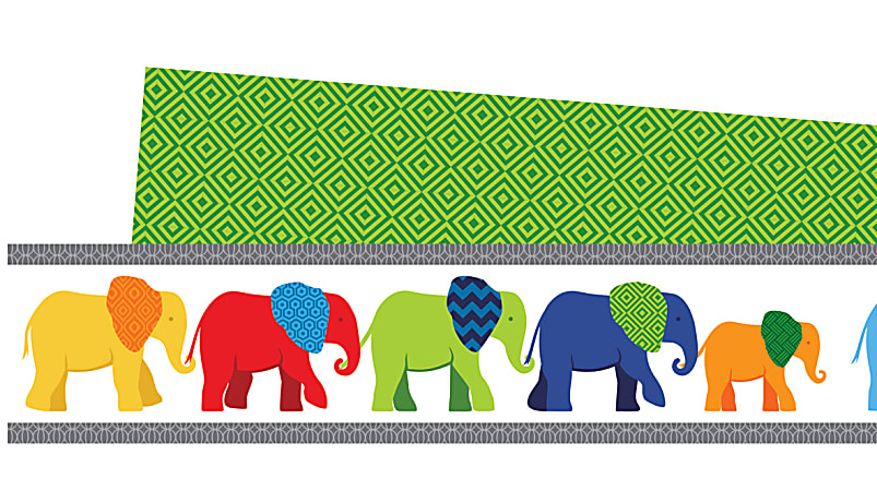 Carson-Dellosa 2-Sided Straight Borders, Parade Of Elephants, 3/16'' x 38 3/16'', Multicolor, Grades Pre-K - 8, Pack Of 12