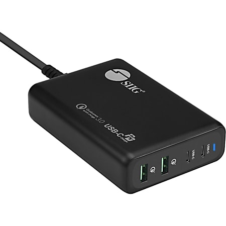 SIIG 100W Dual USB-C PD 3.0 PPS Charger with QC 3.0 Combo Power Charger - Powerfull 4-Port high-power charger with two USB-C PD 3.0 PPS and two USB Type-A Quick Charge 3.0 fast charging ports
