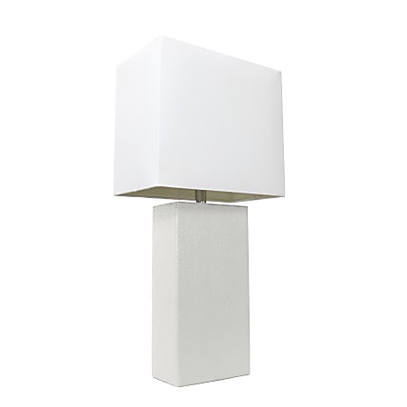 Elegant Designs Modern White Leather Table Lamp with White Fabric Shade