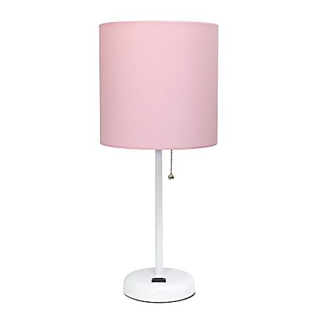 Creekwood Home Oslo Power Outlet Metal Table Lamp, 19-1/2"H, Light Pink Shade/White Base