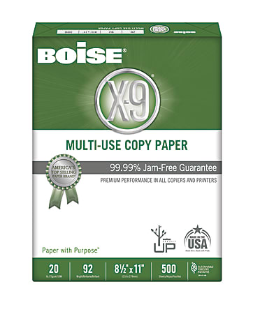 Boise® X-9® Multi-Use Printer & Copy Paper, 1 Ream, White, Letter (8.5" x 11"), 500 Sheets Per Ream, 20 Lb, 92 Brightness, X9RTL11