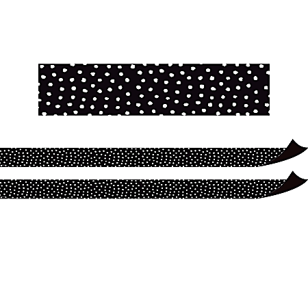 Teacher Created Resources Magnetic Border, Black With White Painted Dots, 24' Per Pack, Set Of 2 Packs