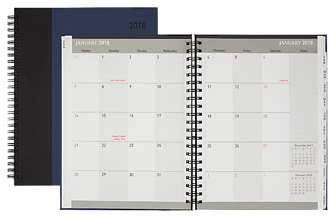 Office Depot® Brand Monthly Planner, 7" x 9", Blue/Black, January to December 2018