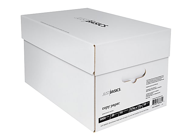 Just Basics™ Copy Paper, Letter Size (8 1/2" x 11"), 92 (U.S.) Brightness, 20 Lb, Ream Of 500 Sheets, Case Of 10 Reams