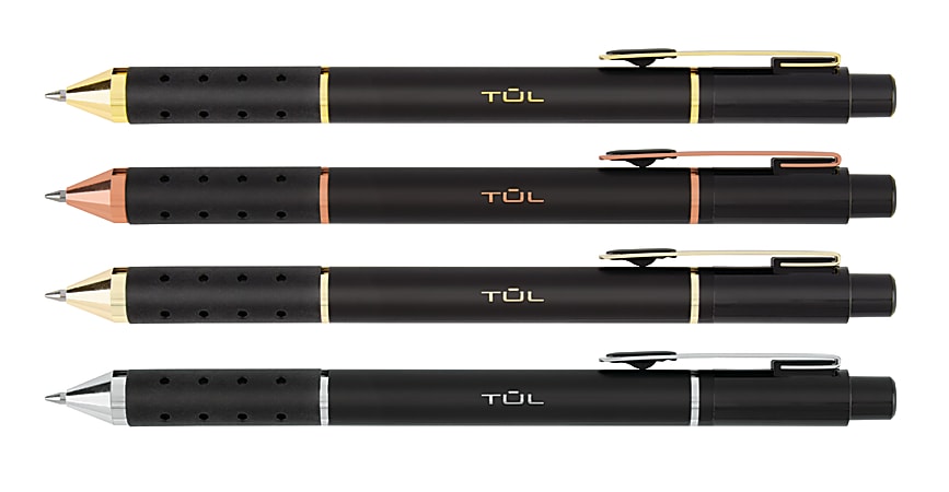 TUL® Element Retractable Gel Pen, Medium Point, 0.7 mm, Black Barrel/Assorted Metal Accents, Black Ink