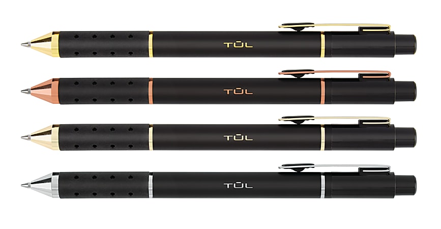 TUL® Element Retractable Gel Pen, Medium Point, 0.7 mm, Black Barrel/Assorted Metal Accents, Black Ink