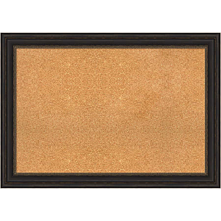 Amanti Art Rectangular Non-Magnetic Cork Bulletin Board, Natural, 41” x 29”, Accent Bronze Frame
