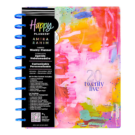 2025 Happy Planner Big Monthly/Weekly Planner, 8-1/2" x 11", Bright & Brushy, January 2025 To December 2025, PPBD12-229