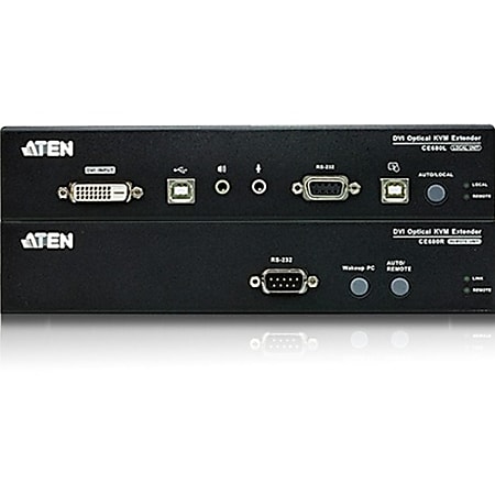 ATEN Long Distance DVI Optical KVM Extender-TAA Compliant - 1 Computer(s) - 1 Local User(s) - 1 Remote User(s) - 65616.80 ft Range - WUXGA - 1920 x 1200 Maximum Video Resolution - 8 x USB - 3 x DVI - Rack-mountable