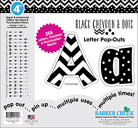 Barker Creek® Letter Pop-Outs, 4", Black Chevron And