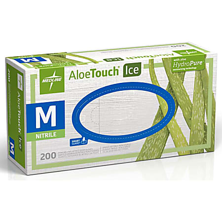 Medline AloeTouch Ice Nitrile Gloves, Medium, Clear, Box Of 200