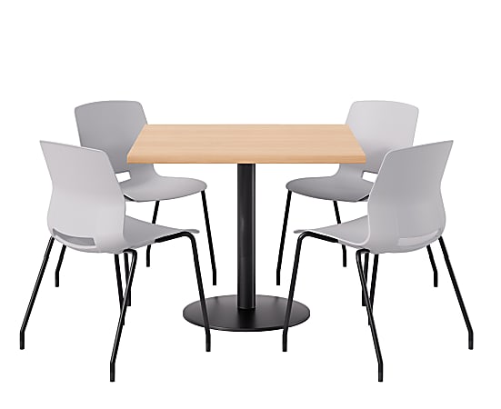 KFI Studios Proof Cafe Pedestal Table With Imme Chairs, Square, 29”H x 42”W x 42”W, Maple Top/Black Base/Light Gray Chairs