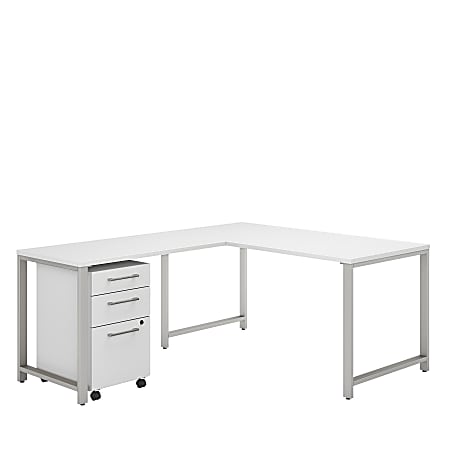 Bush Business Furniture 400 Series 60"W x 30"D L-Shaped Desk With 42"W Return And 3 Drawer Mobile File Cabinet, White, Premium Installation