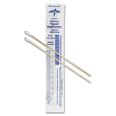 Medline Sterile Cotton-Tipped Applicators - 200/Box - White Medline Sterile Cotton-Tipped Applicators - 200/Box - White