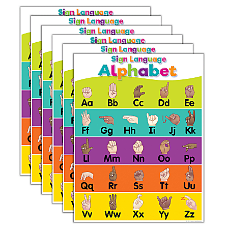 Teacher Created Resources Colorful Sign Language Alphabet Charts, 17" x 22", Pack Of 6 Charts