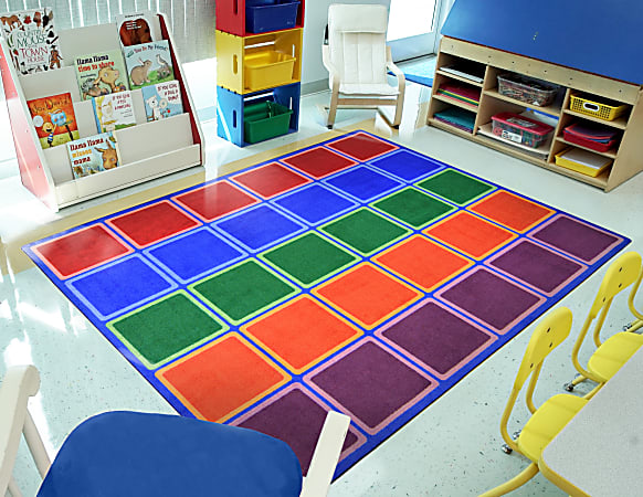 Joy Carpets Kid Essentials Rectangular Area Rug, Blocks Abound, 7-2/3' x 10-3/4', Primary