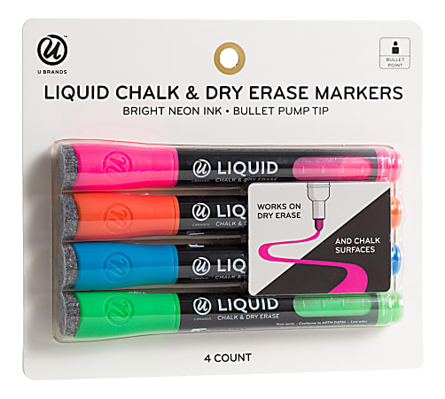 U Brands Liquid Chalk Dry Erase Markers Bullet Tip Assorted Colors 4-Count