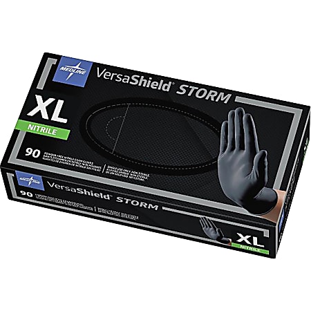 Medline STORM Nonsterile Exam Gloves - X-Large Size - Black - Textured, Latex-free, Powder-free - For Healthcare Working - 90 / Box